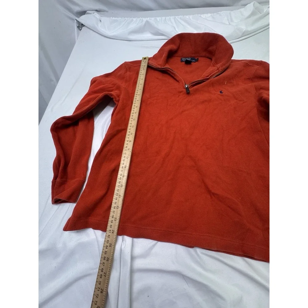 Polo Ralph Lauren Sweater 1/4 Zip Pullover Mockneck Orange Men Sz M Pony Ribbed